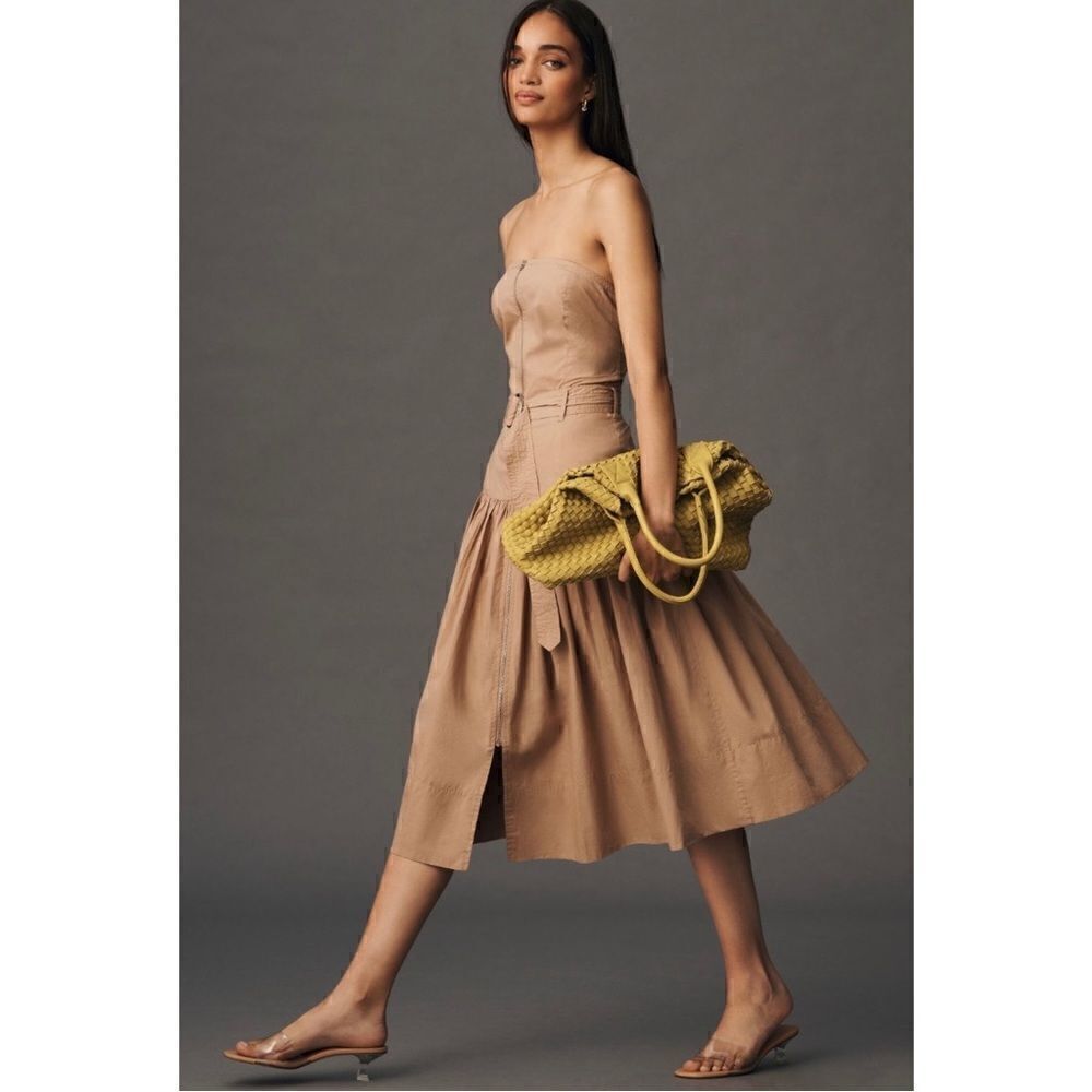 NEW Anthropologie Love The Label Strapless Belted Zipper Utility Dress Medium